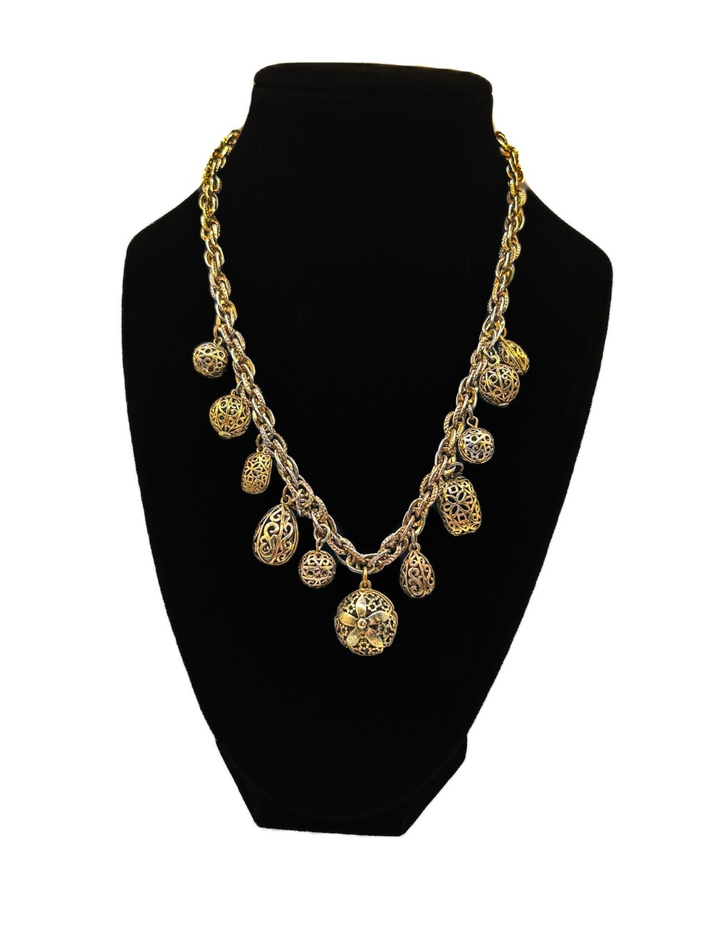 Gold Filigree Charm Statement Necklace